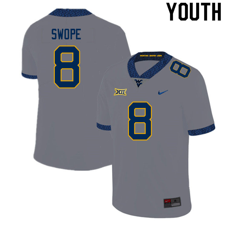 Youth #8 Ronan Swope West Virginia Mountaineers College Football Jerseys Sale-Gray